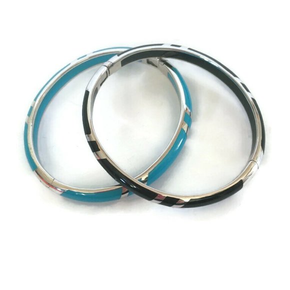 Sterling Silver Resin Hinged Bangle Bracelets NEW - Picture 2 of 13